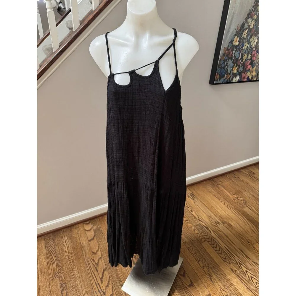 Free People FP One Cotton Gauze Cut Out Strappy Midi Dress Black Size XS - Picture 2 of 4